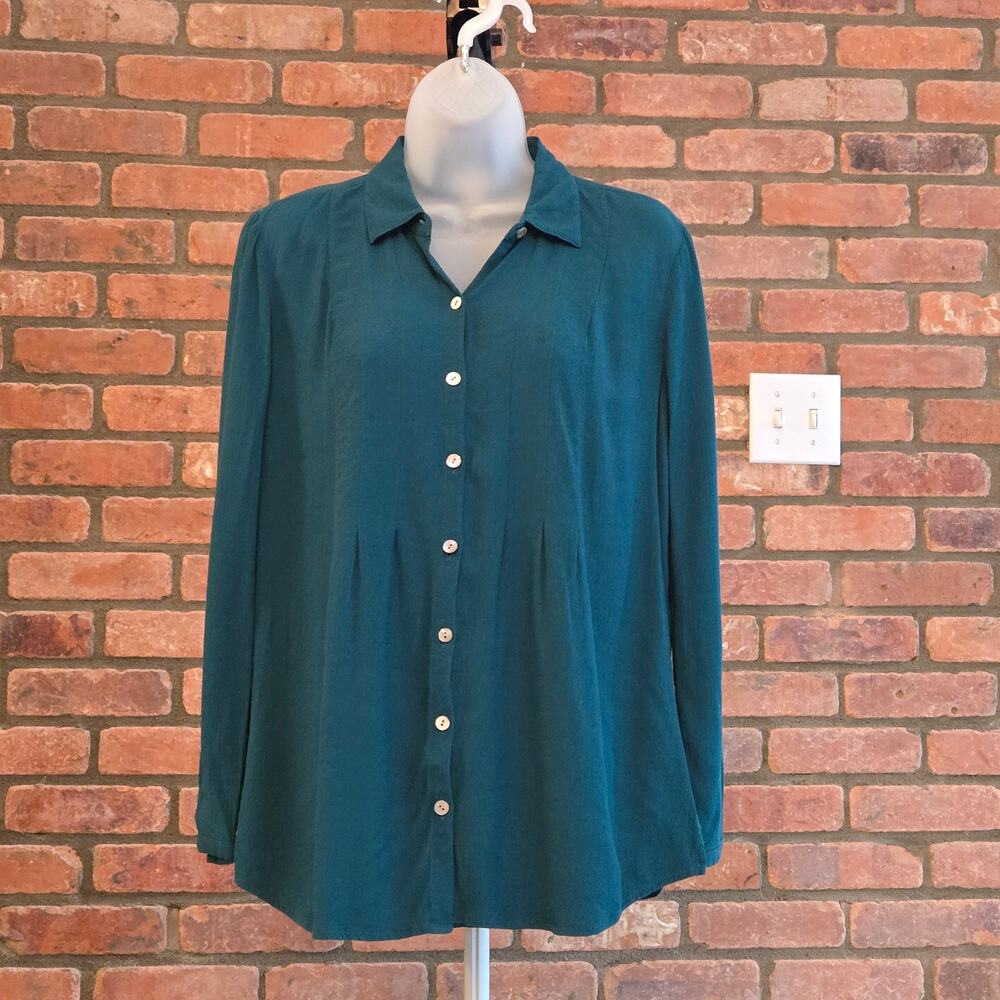 Women's Pintucked Button-Up Tunic Blouse - Petite Small